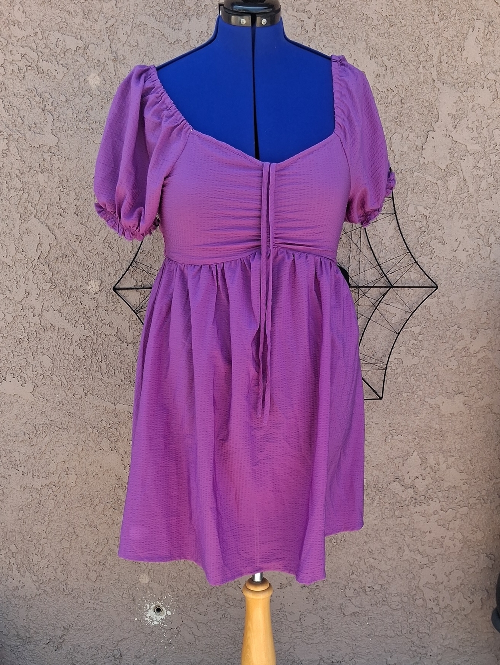 Purple Puff Sleeve Babydoll Dress